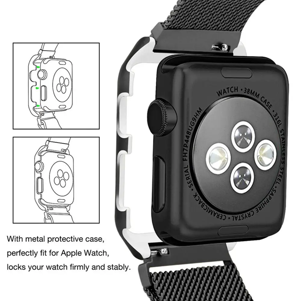 Подходит для Apple Watch 4 ремешок 44 мм, сетчатая Миланская петля, чехол из нержавеющей стали, ремешок iWatch с магнитной застежкой