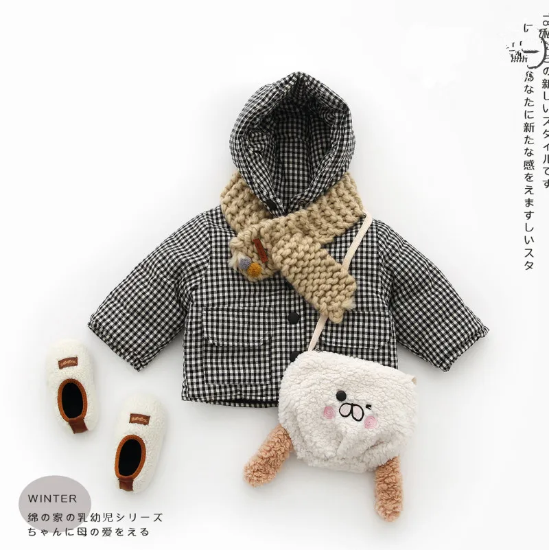 CNUM Baby Winter Jacket Korean Version Casual Pure Cotton Unisex Full Hooded  Heavyweight Plaid Kids Winter Clothes  Kids Coats