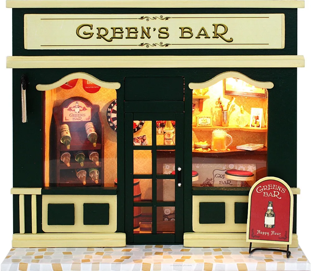 

2018 HOT Green's Bar miniature model dollhouse 3D assemble Toys with Funitures Building Kits for kids or adults creative gifts
