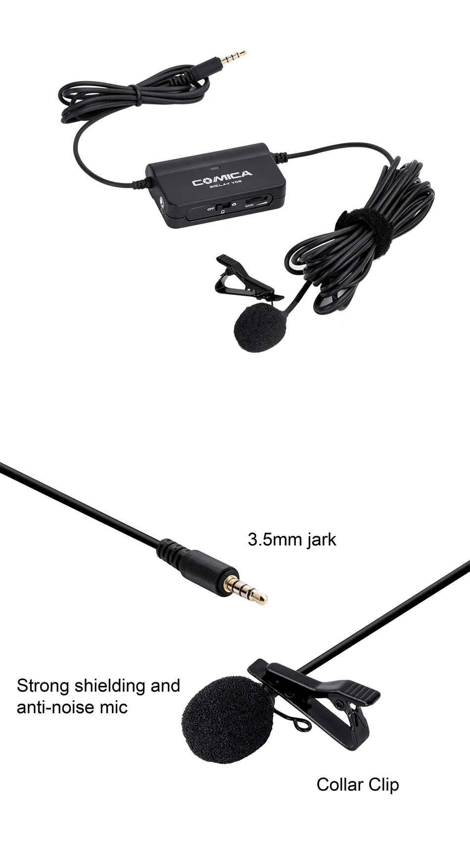 Comica CVM-V05 Omnidirectional Clip-on Lavalier Lapel Microphone for Canon Nikon Fuji Cameras for iPhone Samsung Smartphones