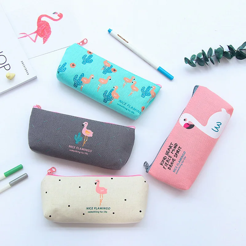 

MUGEZI Cute Animals Flamingos Pencil Case papelaria Canvas Pencil Bag stationery Material Escolor School Supplies Kids Gift