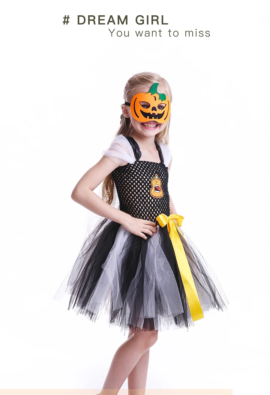 Halloween Jack o Lantern Tutu Dress Personalized Girls Pumpkin Tulle Dress with Matching Mask Kids Ghost Clothing for Party (6)