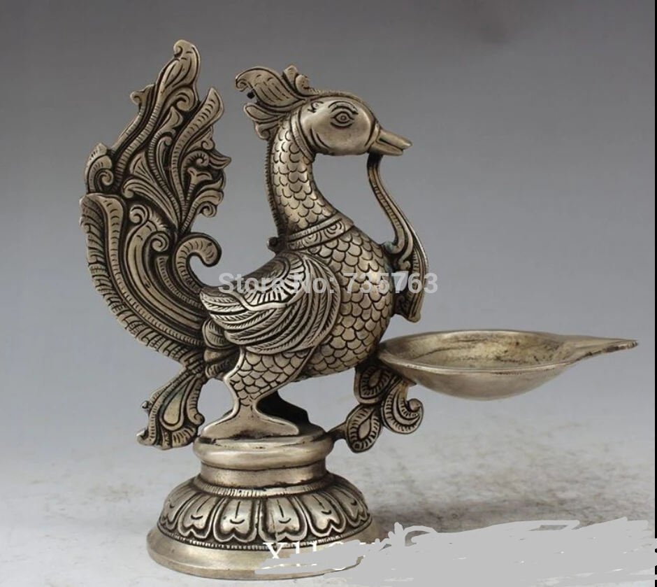 

00731 7.9" China Folk Geomancy Phoenix d Candle Stick Bronze Statue