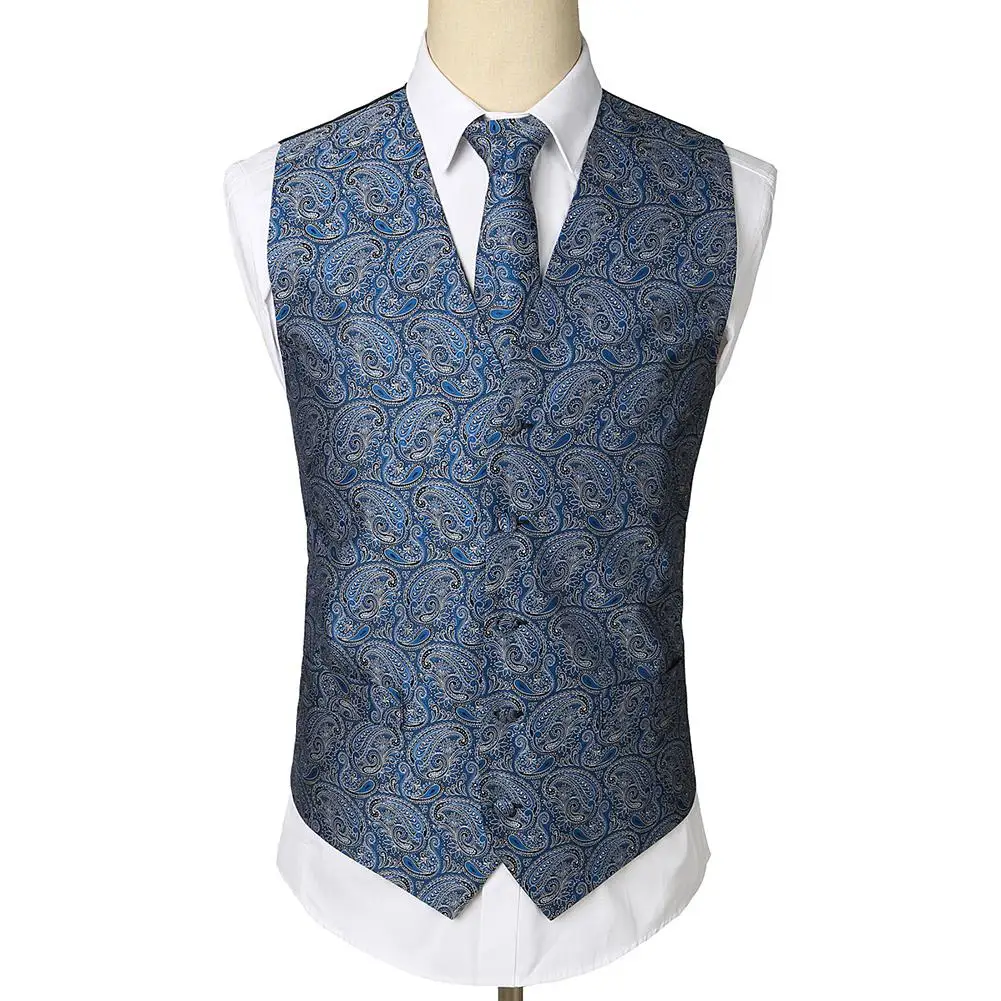 

3Pcs/Set Wedding Party Fashion Men Suit Vest Waistcoat Handkerchief Necktie