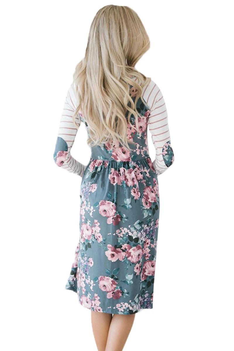 Gray-Floral-Stripe-Long-Sleeve-Side-Pocket-Boho-Dress-LC610339-11-2
