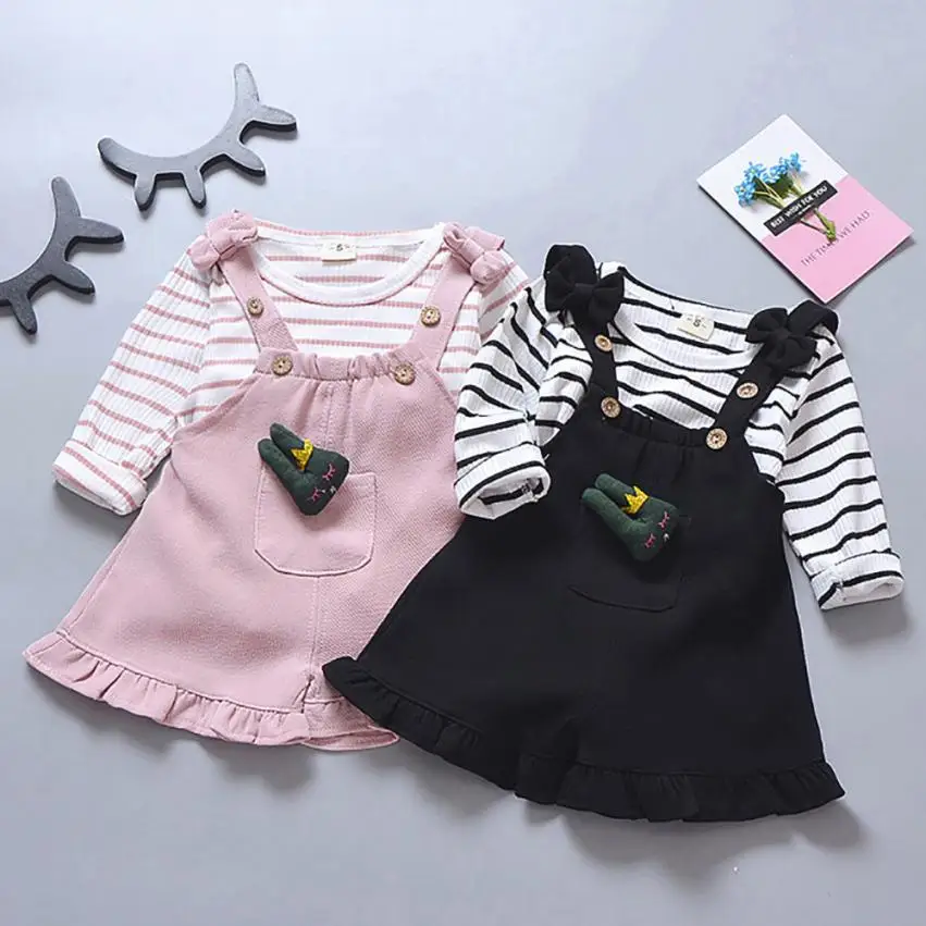 

Arloneet Kids Toddler fashion clothes baby girl clothes Baby Girls Stripe Print Tops+Overalls Shorts Set Outfits l0716