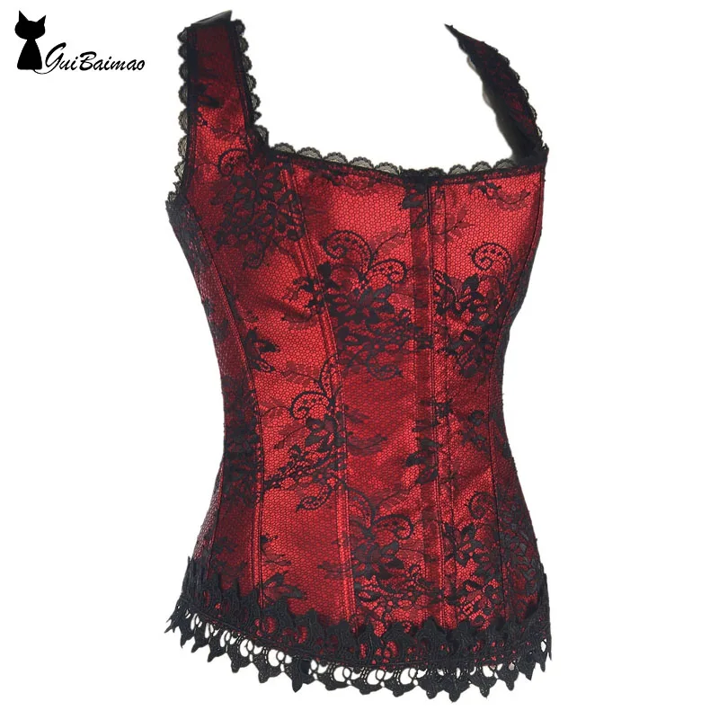 

Red Corset Lace Up Square Square Straps Waist Trainer Corset with Lace