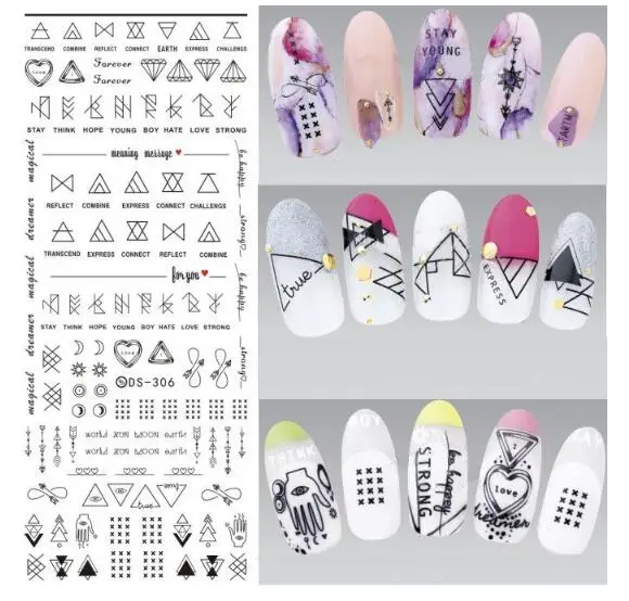 

1 Sheet New Design Water Transfer Nails Art Sticker Harajuku Elements Line Figures Nail Wraps Sticker Tips Manicura nail Decal