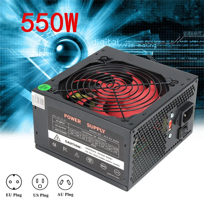 

ATX-PC US/AU/EU Plug 80% Efficiency 550W PC BTC Power Supply 550 Watt 24 Pin PCI SATA ATX 12V Molex Miner Computer Power Supply