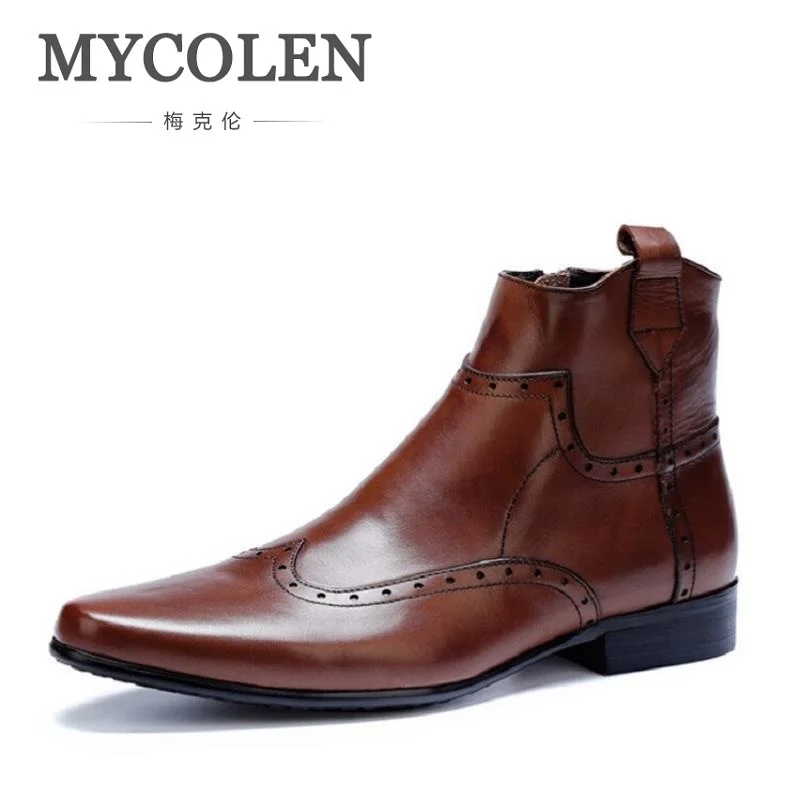 MYCOLEN Top Quality Men Ankle Boots Casual Black Leather Flats Autumn Winter Designer Zipper Chelsea Boots Chaussures Homme