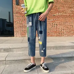 2019 летние новые уличные модные брендовые мужские Харлан отверстие кошки маленькие ноги свободные девять очков Harajuku повседневные джинсы