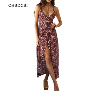 

CHSDCSI Summer Sexy Dresses WomenFloral V Neck Sleeveless Beach Ladies Casual Loose Long Party Maxi Dress Plus Size Vestidos