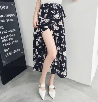 

New 2020 Irregular Long Skirt Women Vintage White Floral Print Side Slit Wrap Maxi Skirt Boho Summer Beach Skirts Female
