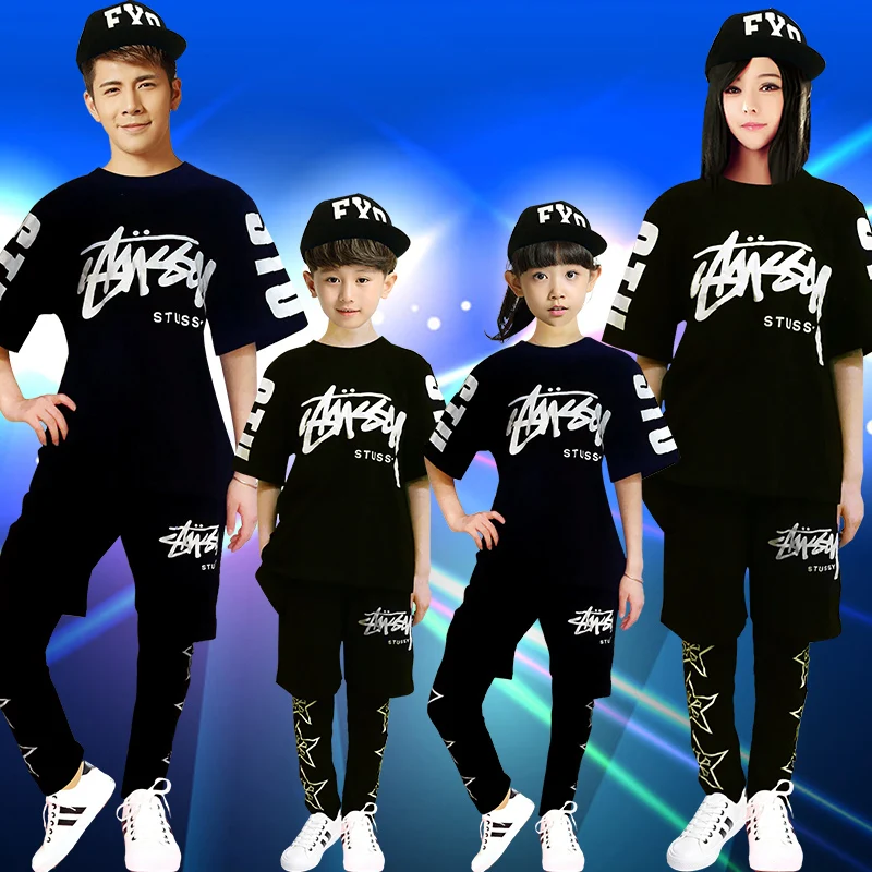 

New hip-hop student Street Dance Costume Set Loose Jazz Short-sleeved Loose sweater Korean Influx Adult Men and women