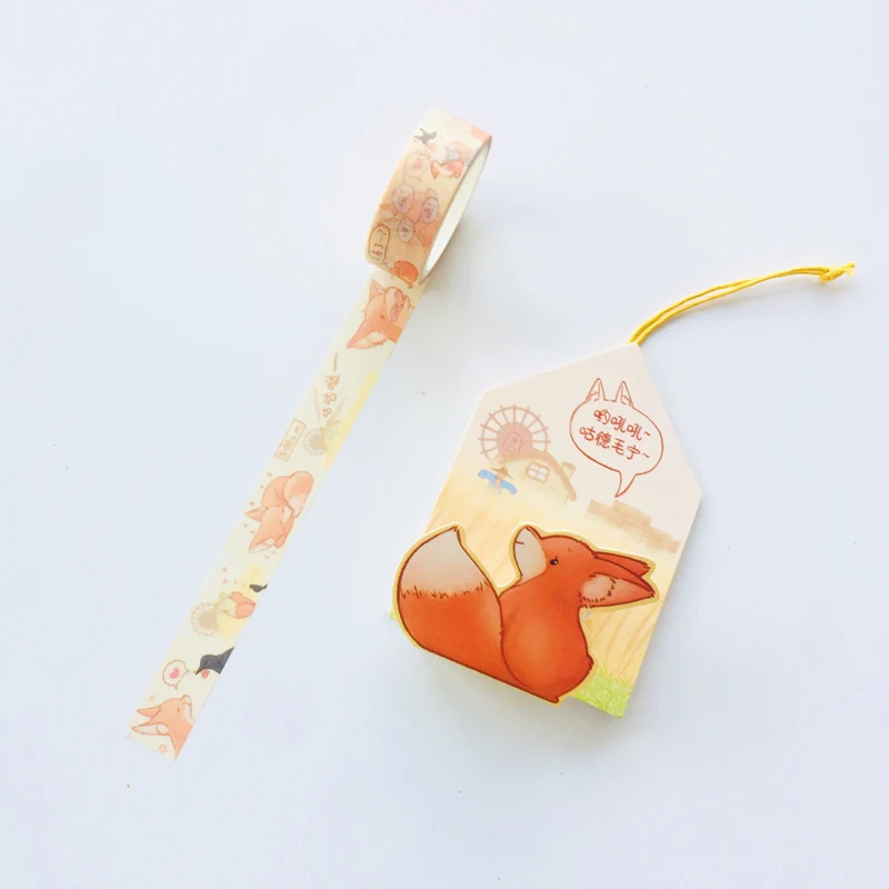 15mm X 5m Kawaii Cats Otter Fox Animals Pendant Decorative Washi Tape DIY Scrapbooking Masking Tape School Office Supply - Color: fox