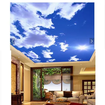 

beibehang 3d wallpaper mural decor Photo backdrop Blue sky and white clouds sunny ceiling Restaurant wall painting mural panel