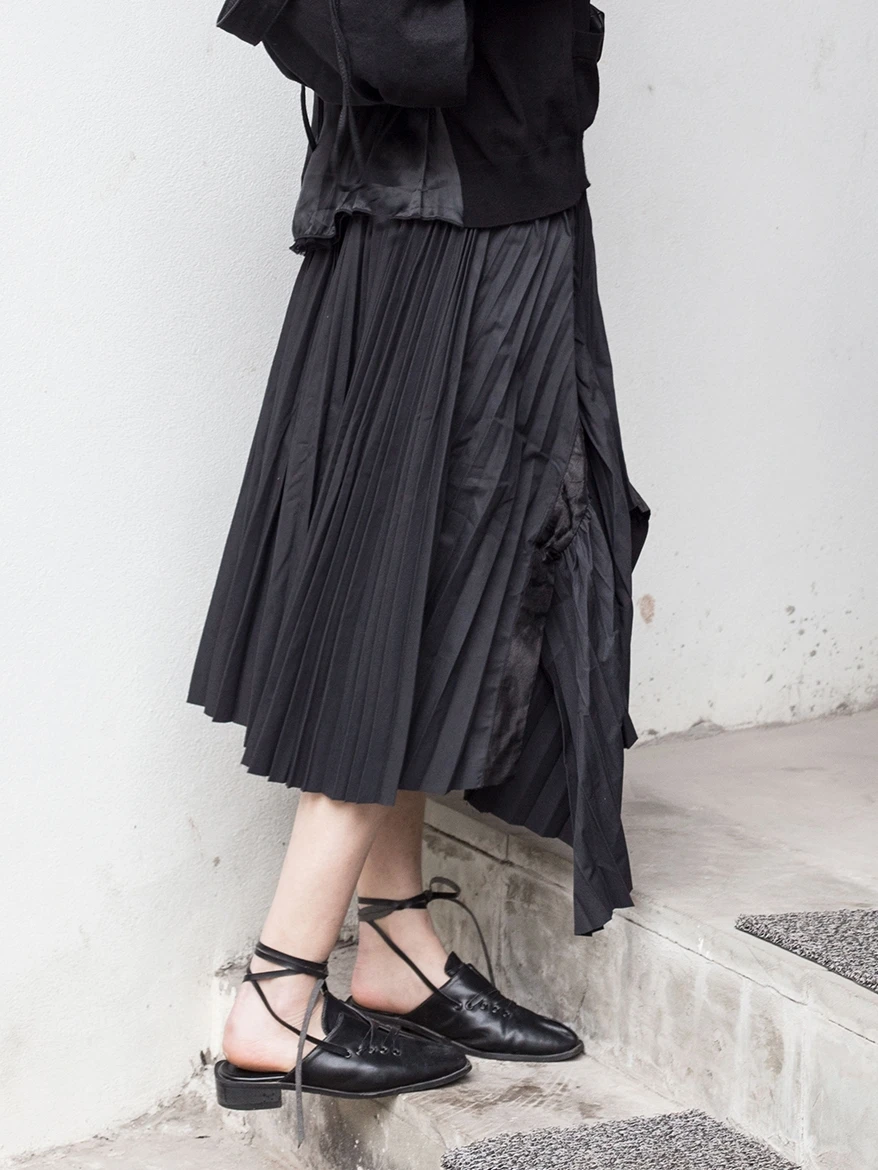 Plisada Viento Hueco Primavera 2019 Cakucool Verano Nuevo Falda Oscuro Negro Mujer Irregular Coreano Y x7Xw1Hq