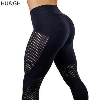 

New Arrival Mesh Splice Hollow Perspective Sexy Women Leggings High Waist Autumn Winter Workout Pants Fitness Leggings