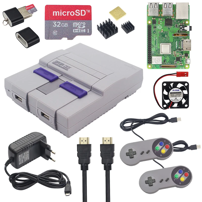 Retroflag Raspberry Pi 3 Model B+ Plus Kit + 32GB SD Card + Power Adapter + Fan + Heatsinks + HDMI