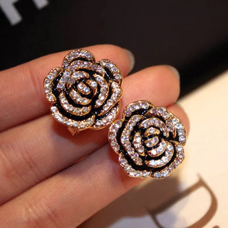 Luxury Brand Designers Jewelry Camellia Flower Earring Fashion Gold Color Stud Earring For Women