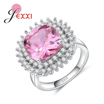 

New Stylish Exquisite Princess Cut Light Pink Cubic Zircon 925 Sterling Silver Ring Luxurious Design Valentine's Day Gift