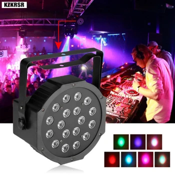 

KZKRSR 18Leds RGB Led Stage Light 110V 220V Par Stage Light With DMX512 Master Slave Flat DJ Equipment for Weeding Home Party DJ