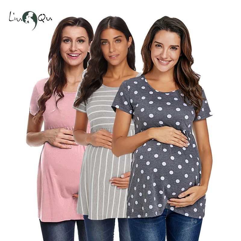 

Pack of 3pcs Polka Dot Maternity Tunic Tops Women Tee Shirt Ruffles Plus Size Tees T-shirt Pregnancy Tee Loose Womens Clothing