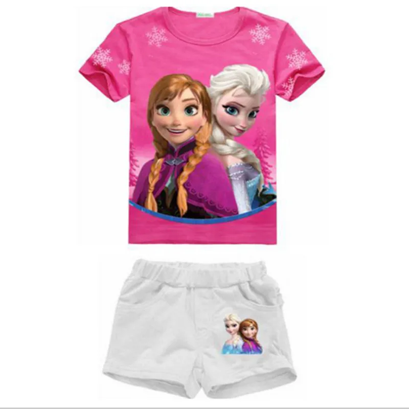 2 8 yrs 2017 New Summer font b Children s b font Sets Elsa Anna Clothes