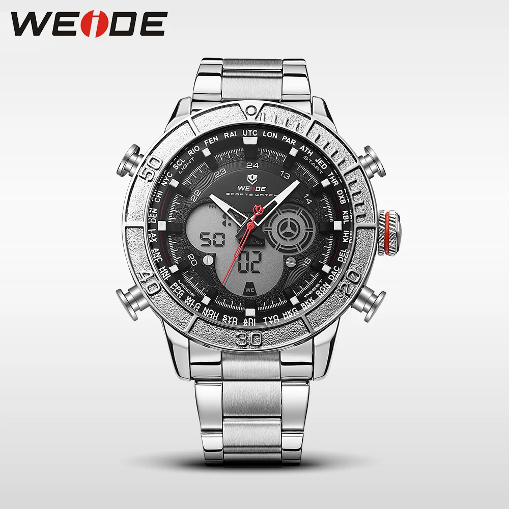 

WEIDE luxury brand genuine sport watch stainless steel date digital led clock men watch quartz contracted water resistan horloge