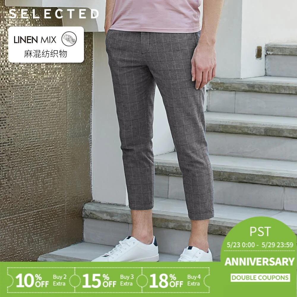 

SELECTED Men's Summer Cotton-rich Crop Checked Pants S|419214538