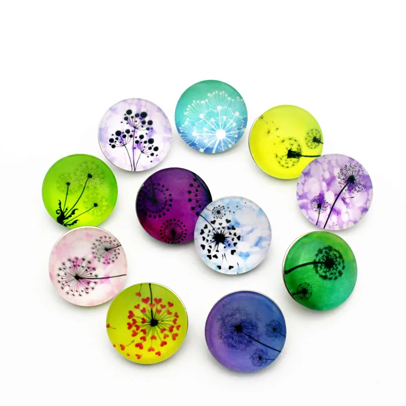 

New Arrival 10pcs/lot dandelion Snap Buttons Charms insect 18mm Glass Buttons Fit DIY Snap Bracelets&Bangle Jewelry