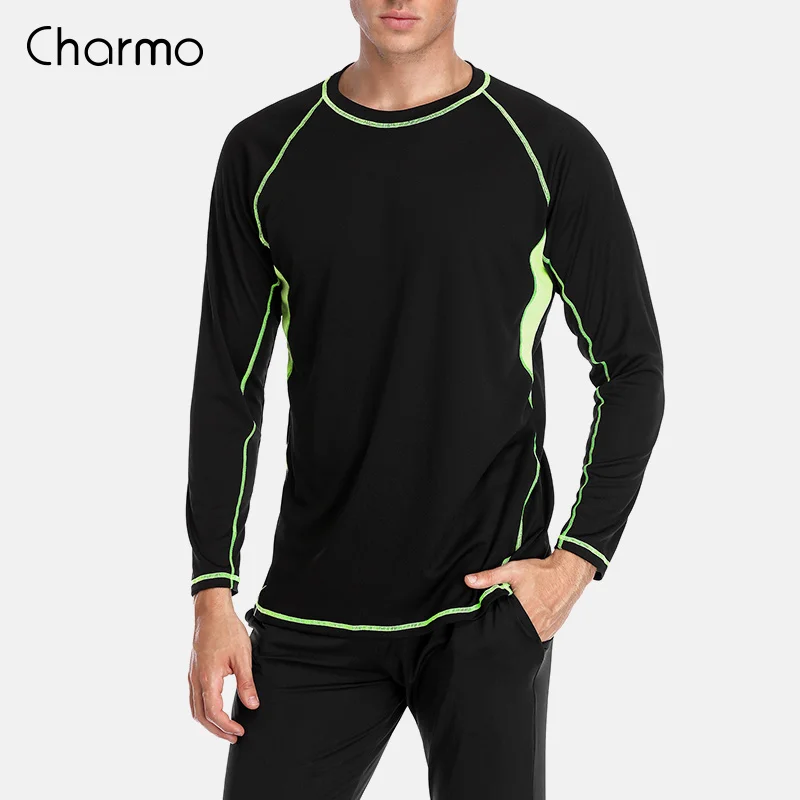 Charmo, Мужская Рашгард, сухая посадка, короткие рубашки, мужская рубашка для дайвинга, УФ-защита, Рашгард, топ, UPF 50+, костюмы для серфинга, пляжная одежда - Цвет: BLA