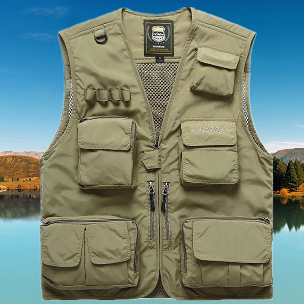 Открытый рыболовный жилет быстросохнущая рыбий жилет куртка из полиэфирного волокна куртка рыбака фотография охотничий жилет для мужчин плюс размер мульти-карманы