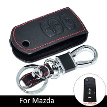 Starlionr 3 Buttons Genuine Leather Flip key Cover Case Keychain Holder for MAZDA 2 3 6 M2 M3 M5 M6 CX-5 Car Folding Key Car Fob