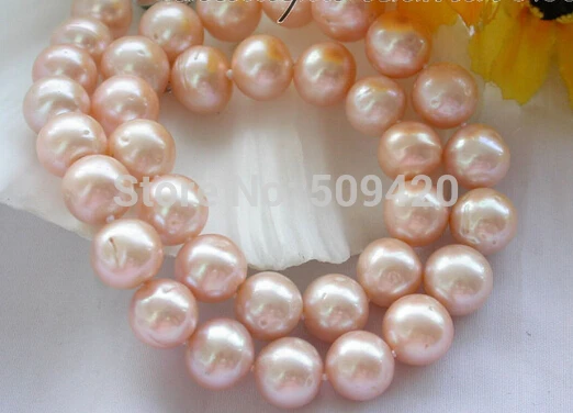 

~~ Free Shipping >>HUGE REAL 17" 14mm ROUND PINK FRESHWATER PEARL NECKLACE
