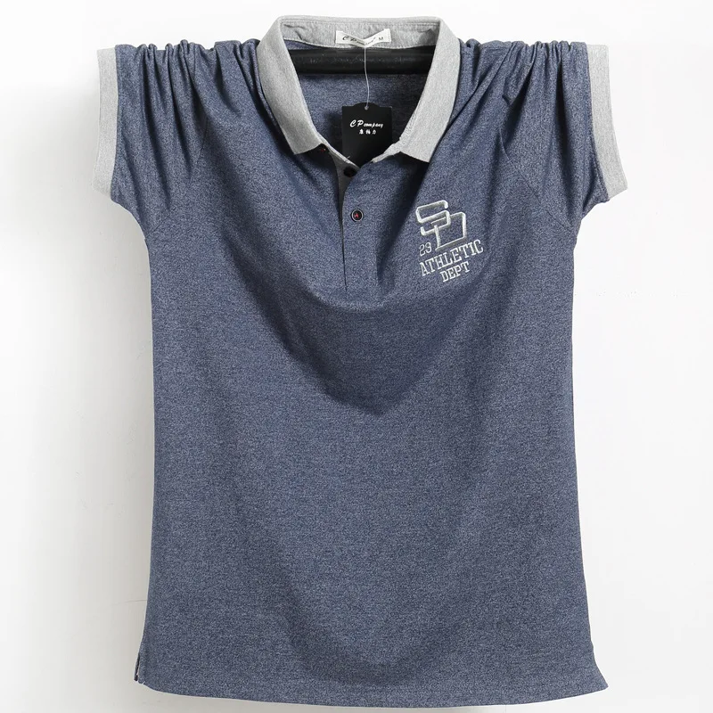 Большие размеры 4XL 5XL 6XL 95% хлопок Corlorful Henry Collor Повседневная рубашка поло с коротким рукавом Мужская теннисная рубашка подходит для полных парней синий серый