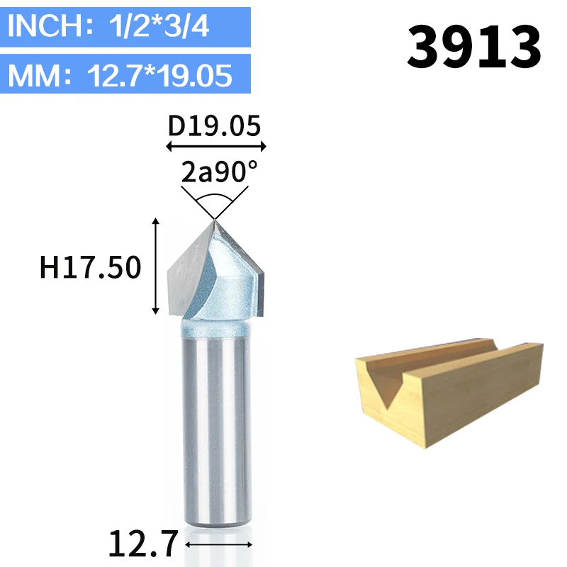 HUHAO 1 шт. 1/" 1/4" хвостовик промышленного класса фрезы для дерева 90 градусов V тип долбежный резак Вольфрам деревообрабатывающий резной инструмент - Длина режущей кромки: 3913