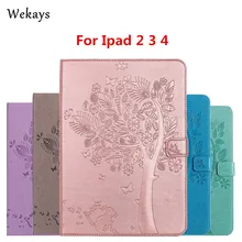 Wekays For iPad 2 3 4 Case Luxury Cartoon Cat and Tree Leather Flip Case For Apple iPad 3 ipad 4 Stand Full Cover Capa Funda