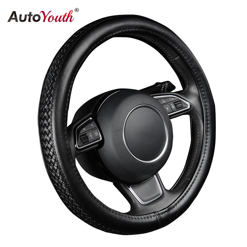 

AUTOYOUTH Steering Wheel Cover Premium PU Leather Classic Braid Car Styling Car Accessories Anti-Slip Universal Fits 38CM Black