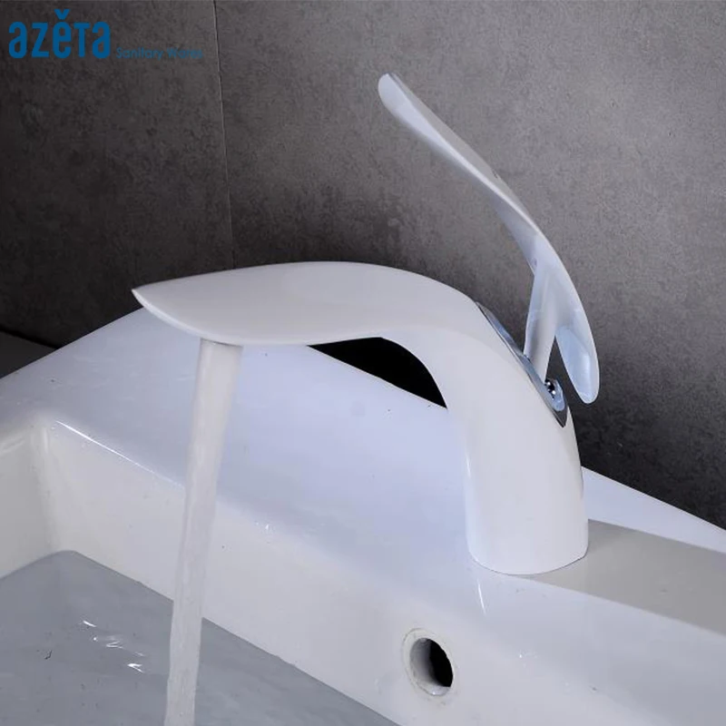 Смеситель для раковины Azeta AT6606W кран с одной ручкой из современной белой латуни