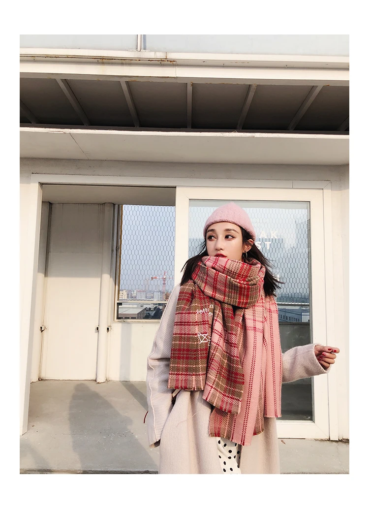 Шарфы женские зимние клетчатые длинные толстые кисточки Harajuku искусственный кашемир женщины одеяло шарф Теплый Универсальный простой шаль