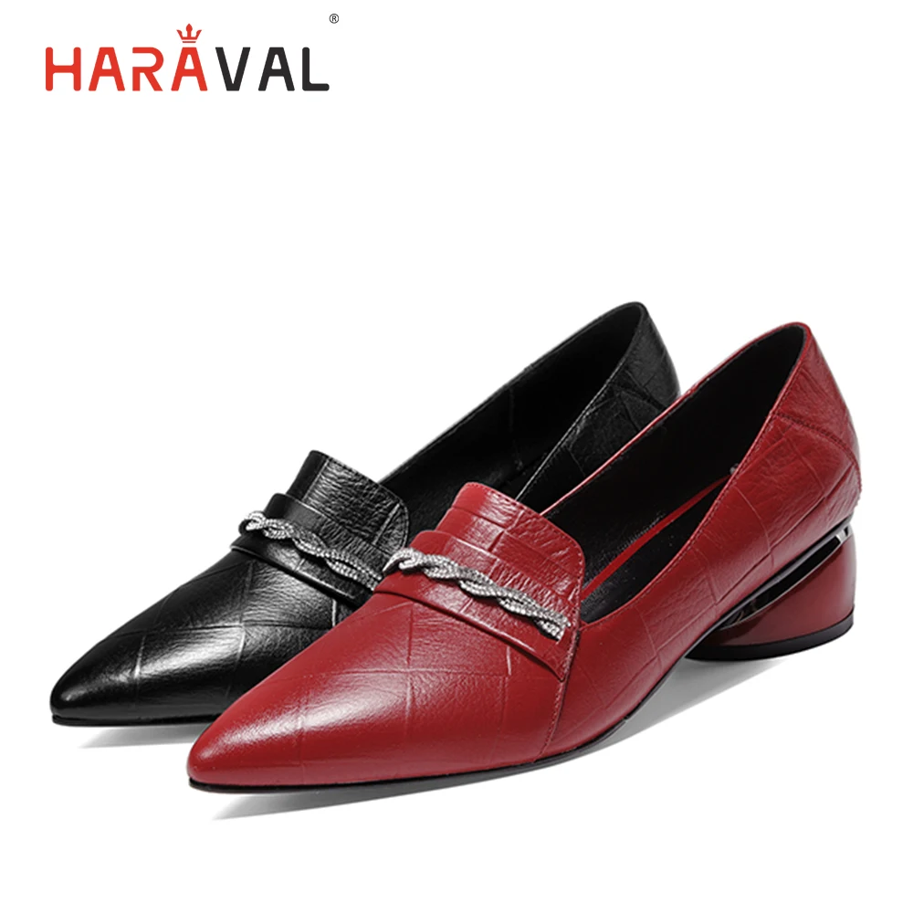 HARAVAL Spring and Autumn ladies thick with Single shoes leather non-slip pointed high heels fashion ladies dress shoes  D114