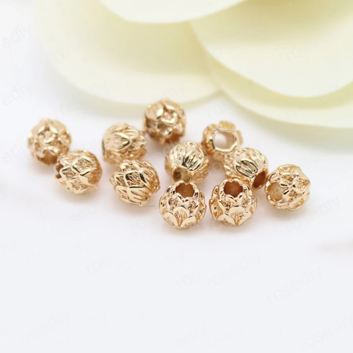 

10PCS 6x5MM 24K Champagne Gold Color Plated Brass Lotus Spacer Beads Bracelet Beads High Quality Diy Jewelry Accessories