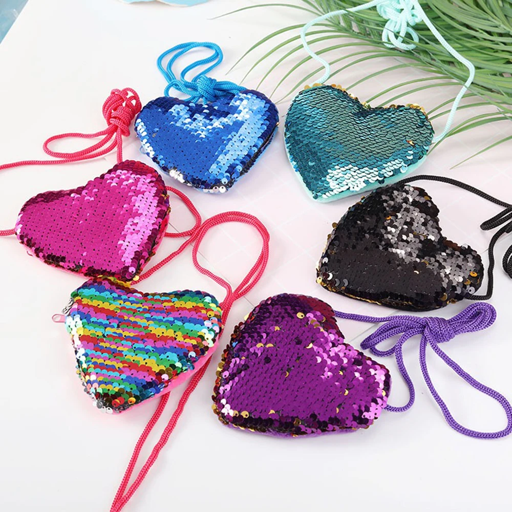

Women Loving Heart Sequins Pailette Girls Bags Sling Crossbody Bag Purse Pouch Coin Bag Plush Cute Bag for Girls Birthday Gifts