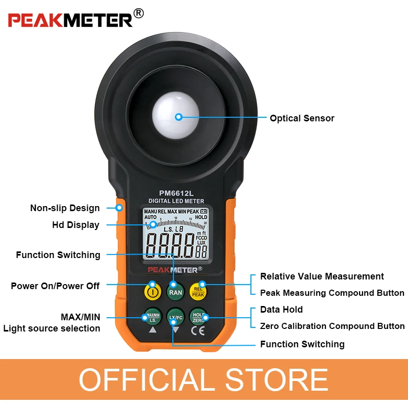 Goede Officiële Peakmeter PM6612L Led Digitale Analoge Bar Light Lux Meter 200000 Lux Handheld Licht Meter Voor Licht Meten