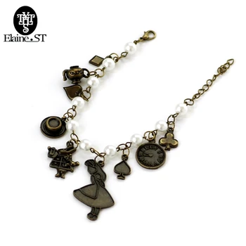 

Alice in Wonderland Bracelets & Bangles in Charm Bracelets Alice Rabbit jug pearl Bracelets For Women vintage jewelry Wholesale