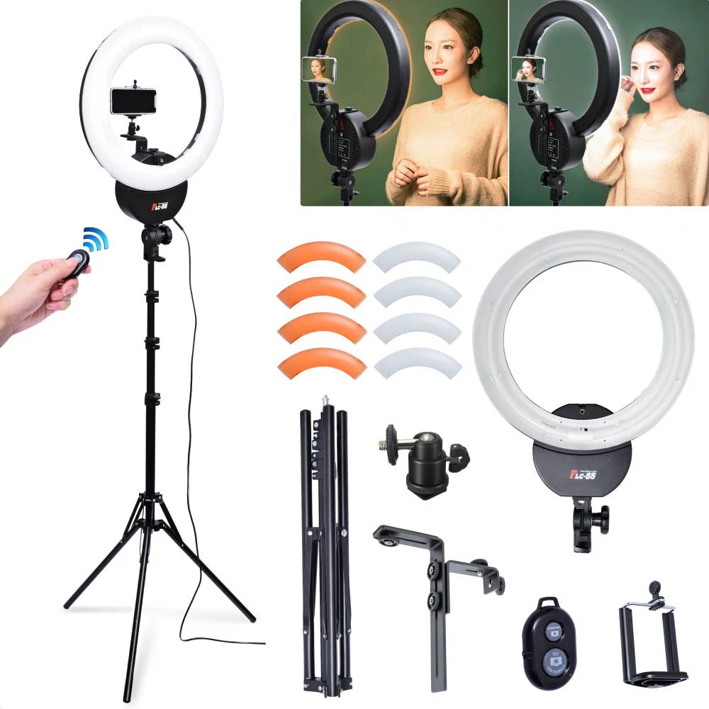 

Falconeyes FLC-55 55W 16''42cm 5600K Ring Light w/ Stand Filter Camera Phone Clamp Kit for Portrait Make Up Video Photo Selfie