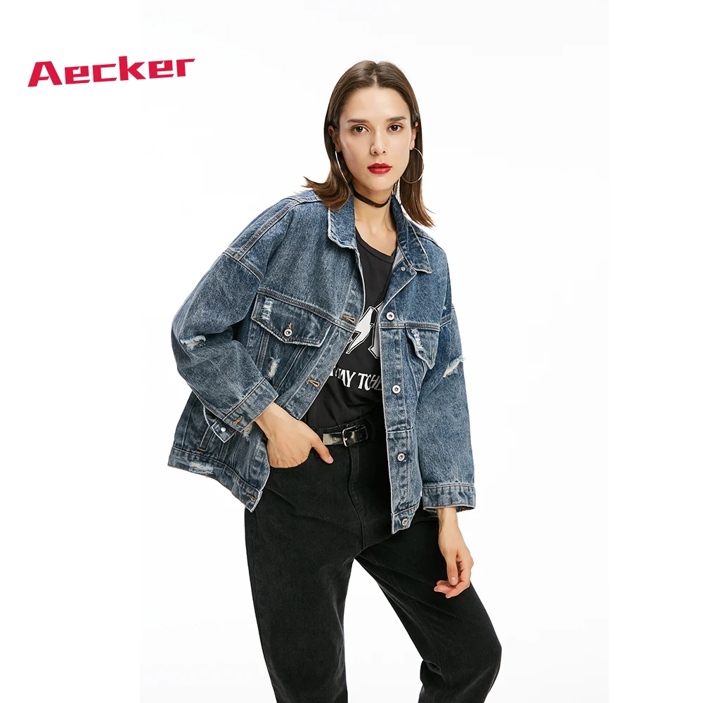 Automne Aecker Manteaux Porté Femelle Mode Femmes En Denim Printemps Lâche Dames Imprimé Bleu De Vestes ZrHXtqnZ