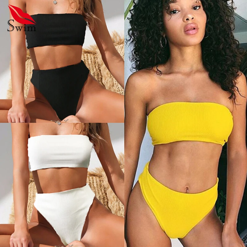 yellow bandeau bathing suit