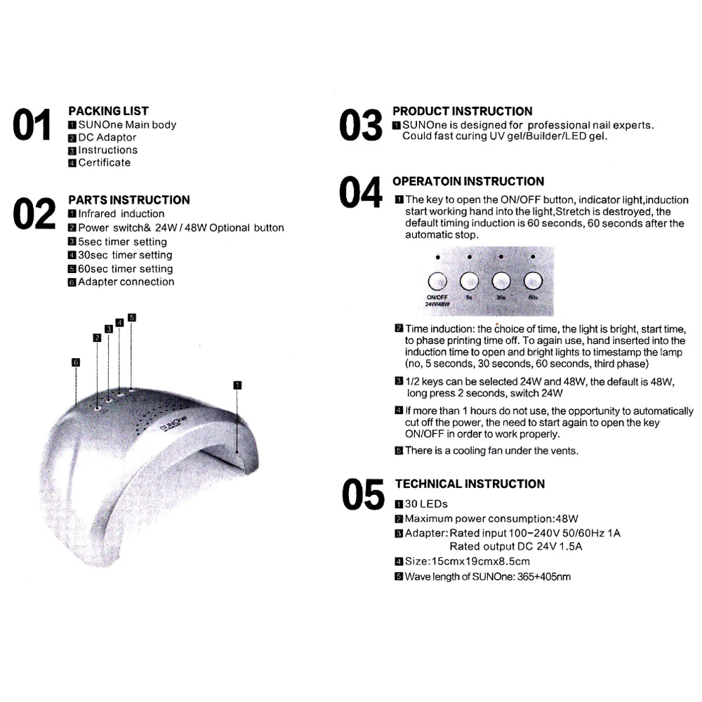 SUNOne/модное изделие 24/48 Вт УФ светодиодная лампа для сушки ногтей УФ-лампа для маникюра маникюрного геля для Лаки сушка для ногтей Гель-лак отверждения